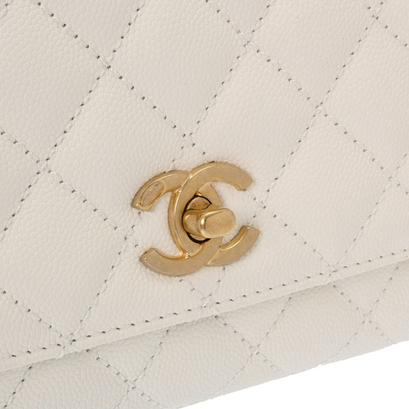CHANEL Matelasse Coco Handle XXS Chain White AS2215 Women's Caviar Skin Handbag - Picture 10 of 10